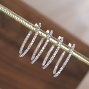 LUOWEND 18K White Gold Real Natural Diamond Hoop Earrings for Women