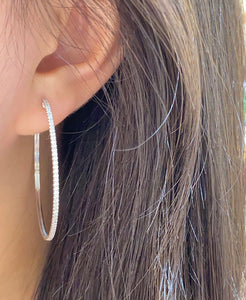 LUOWEND 18K White Gold Real Natural Diamond Hoop Earrings for Women