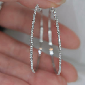 LUOWEND 18K White Gold Real Natural Diamond Hoop Earrings for Women