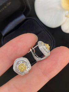 LUOWEND 18K White Gold Real Natural Diamond Stud Earrings for Women