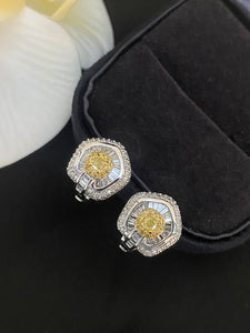 LUOWEND 18K White Gold Real Natural Diamond Stud Earrings for Women