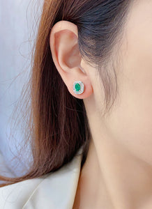 LUOWEND 18K White Gold Real Natural Emerald Gemstone Earrings for Women