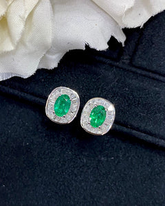 LUOWEND 18K White Gold Real Natural Emerald Gemstone Earrings for Women