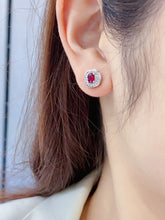 Load image into Gallery viewer, LUOWEND 18K White Gold Real Natural Ruby Gemstone Earrings for Women

