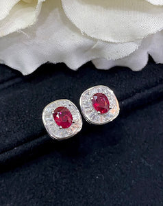 LUOWEND 18K White Gold Real Natural Ruby Gemstone Earrings for Women