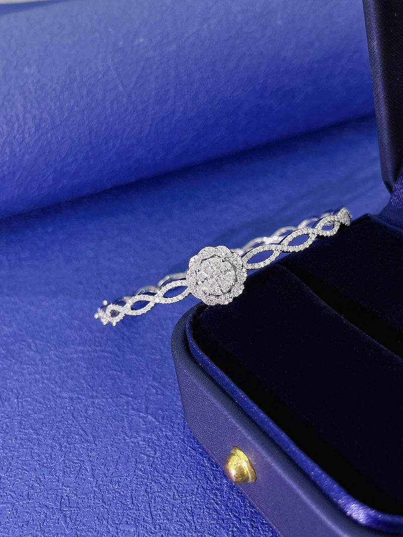 LUOWEND 18K White Gold Real Natural Diamond Bracelet for Women