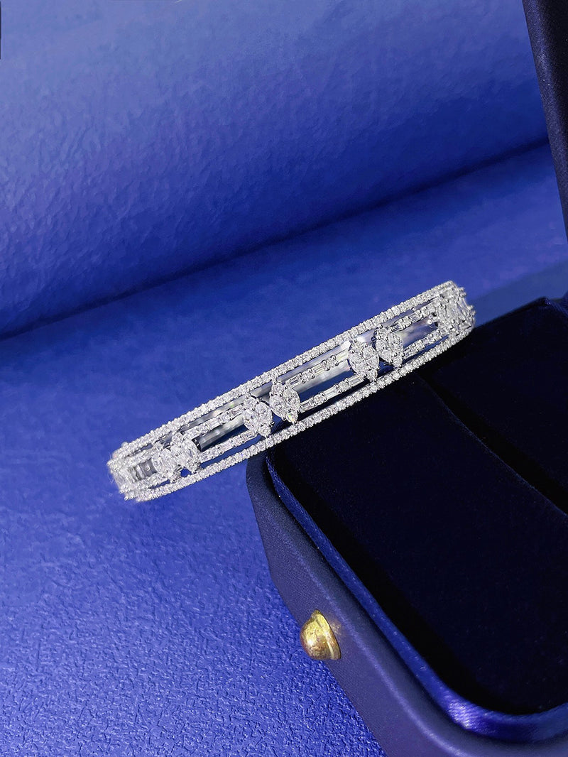 LUOWEND 18K White Gold Real Natural Diamond Bracelet for Women