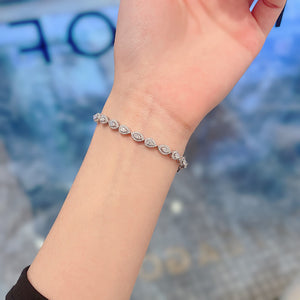 LUOWEND 18K White Gold Real Natural Diamond Bracelet for Women