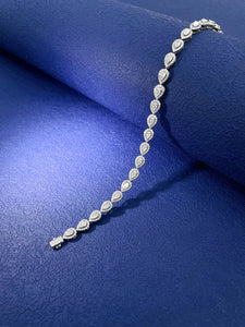 LUOWEND 18K White Gold Real Natural Diamond Bracelet for Women