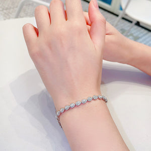 LUOWEND 18K White Gold Real Natural Diamond Bracelet for Women