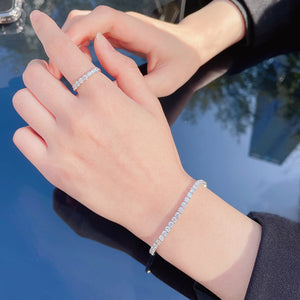 LUOWEND 18K White Gold Real Natural Diamond Bracelet for Women