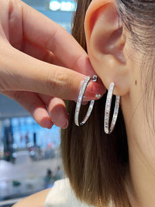 LUOWEND 18K White Gold Real Natural Diamond Hoop Earrings for Women