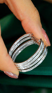 LUOWEND 18K White Gold Real Natural Diamond Hoop Earrings for Women