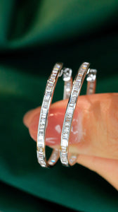 LUOWEND 18K White Gold Real Natural Diamond Hoop Earrings for Women