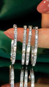 LUOWEND 18K White Gold Real Natural Diamond Hoop Earrings for Women