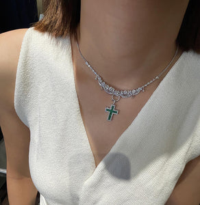LUOWEND 18K White Gold Real Natural Diamond Necklace for Women