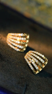 LUOWEND 18K Yellow Gold Real Natural Diamond Hoop Earrings for Women