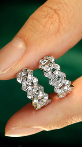 LUOWEND 18K White Gold Real Natural Diamond Hoop Earrings for Women