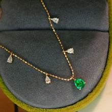 Load image into Gallery viewer, LUOWEND 18K Yellow Gold Real Natural Emerald and Diamond Gemstone Necklace for Women

