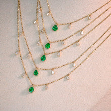 Load image into Gallery viewer, LUOWEND 18K Yellow Gold Real Natural Emerald and Diamond Gemstone Necklace for Women
