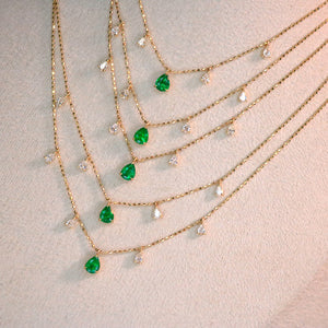 LUOWEND 18K Yellow Gold Real Natural Emerald and Diamond Gemstone Necklace for Women