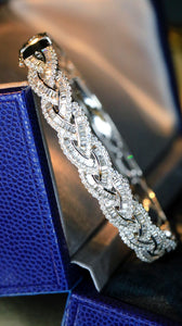LUOWEND 18K White Gold Real Natural Diamond Bracelet for Women