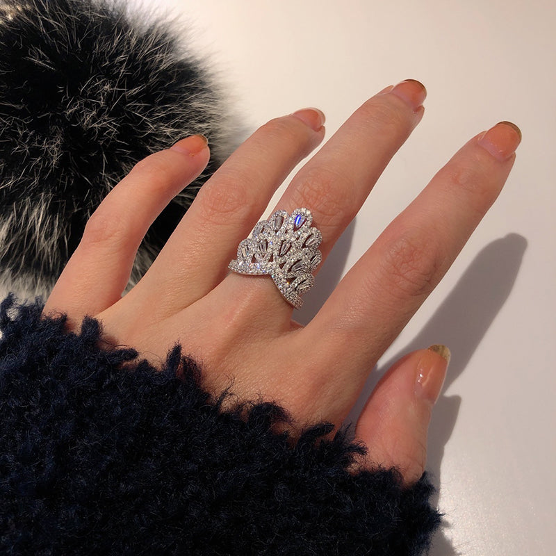 LUOWEND 18K White Gold Real Natural Diamond Ring for Women