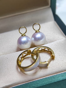 LUOWEND 18K Yellow Gold Real Natural Akoya Pearl Earrings for Women