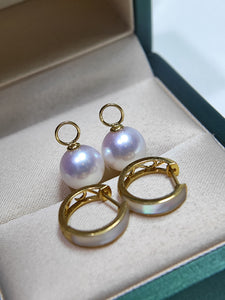 LUOWEND 18K Yellow Gold Real Natural Akoya Pearl Earrings for Women
