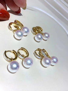 LUOWEND 18K Yellow Gold Real Natural Akoya Pearl Earrings for Women