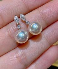 Load image into Gallery viewer, LUOWEND 18K White Gold Real Natural Diamond and Seawater Pearl Earrings for Women
