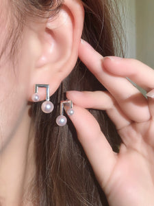 LUOWEND 18K White Gold Real Natural Seawater Pearl Earrings for Women