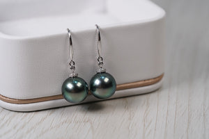 LUOWEND 18K White Gold Real Natural Tahiti Black Pearl Earrings for Women