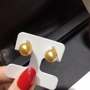 LUOWEND 18K Yellow Gold Real Natural Gold Pearl Earrings for Women