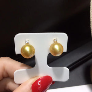 LUOWEND 18K Yellow Gold Real Natural Gold Pearl Earrings for Women