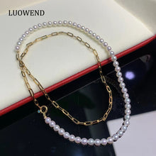 Load image into Gallery viewer, LUOWEND 18K Yellow Gold Real Natural Freshwater Pearl Necklace for Women
