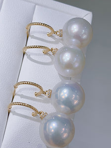 LUOWEND 18K Yellow Gold Real Natural Freshwater Pearl Earrings for Women