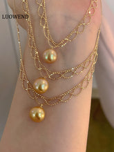 Load image into Gallery viewer, LUOWEND 18K Yellow Gold Real Natural Gold Rearl Necklace for Women
