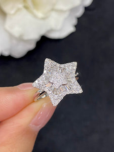 LUOWEND 18K White Gold Real Natural Diamond Ring for Women