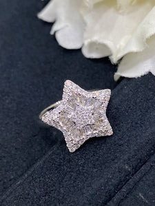 LUOWEND 18K White Gold Real Natural Diamond Ring for Women