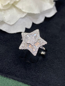 LUOWEND 18K White Gold Real Natural Diamond Ring for Women