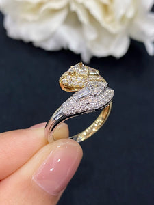 LUOWEND 18K White and Yellow Gold Real Natural Diamond Ring for Women
