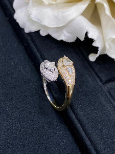 LUOWEND 18K White and Yellow Gold Real Natural Diamond Ring for Women