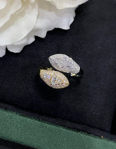LUOWEND 18K White and Yellow Gold Real Natural Diamond Ring for Women
