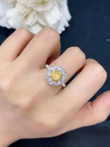 LUOWEND 18K White and Yellow Gold Real Natural Yellow Diamond Ring for Women