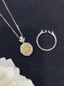 LUOWEND 18K White and Yellow Gold Real Natural Yellow Diamond Ring for Women