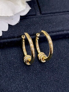 LUOWEND 18K Yellow Gold Real Natural Diamond Hoop Earrings for Women
