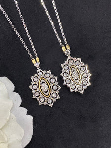 LUOWEND 18K White and Yellow Gold Real Natural Diamond Pendant Necklace for Women