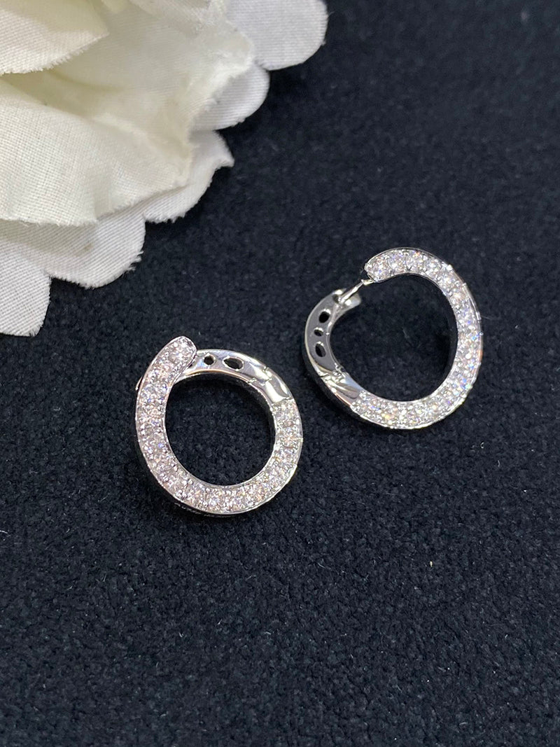 LUOWEND 18K White or Rose Gold Real Natural Diamond Hoop Earrings for Women