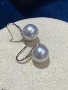 LUOWEND 18K White Gold Real Natural Australian White Pearl Earrings for Women
